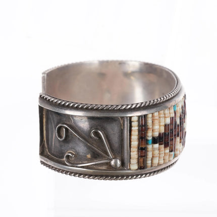 6.75" Luciano Chavez Santo Domingo Heishi cuff bracelet sterling silver - Estate Fresh Austin
