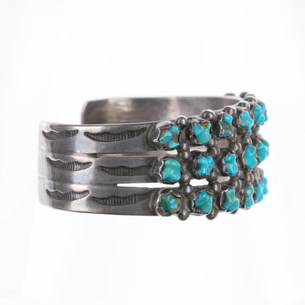 6.6" c1940's Zuni carved turquoise snake eye 3 row sterling silver cuff bracelet - Estate Fresh Austin