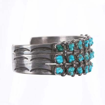 6.6" c1940's Zuni carved turquoise snake eye 3 row sterling silver cuff bracelet - Estate Fresh Austin