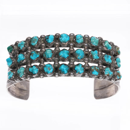 6.6" c1940's Zuni carved turquoise snake eye 3 row sterling silver cuff bracelet - Estate Fresh Austin