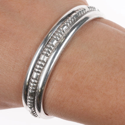 5.5" Mitchell Calabaza Santo Domingo sterling silver cuff bracelet chisel center - Estate Fresh Austin