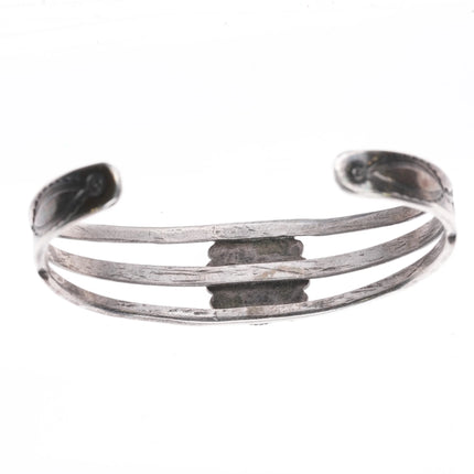 6" 30's-40's Navajo sterling silver hand stamped cuff bracelet center turquoise - Estate Fresh Austin