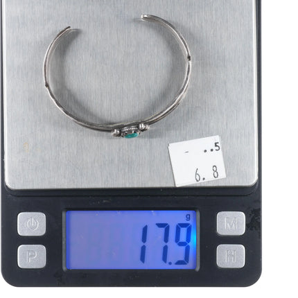 6" 30's-40's Navajo sterling silver hand stamped cuff bracelet center turquoise - Estate Fresh Austin