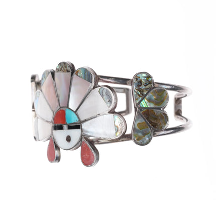 50's-60's Zuni sterling silver sunface cuff bracelet mother of pearl/coral - Estate Fresh Austin