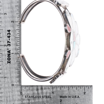 50's-60's Zuni sterling silver sunface cuff bracelet mother of pearl/coral - Estate Fresh Austin