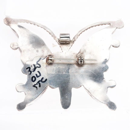 Vintage CT ST Zuni Sterling silver channel inlay butterfly pendant/pin
