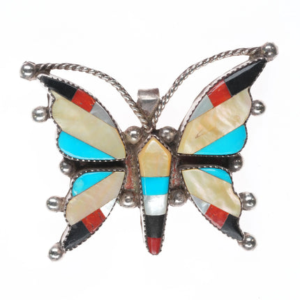 Vintage CT ST Zuni Sterling silver channel inlay butterfly pendant/pin
