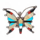 Vintage CT ST Zuni Sterling silver channel inlay butterfly pendant/pin