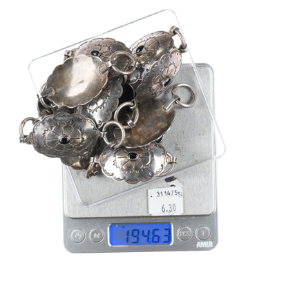 32.5" Vintage Navajo sterling silver onyx link belt hand stamped