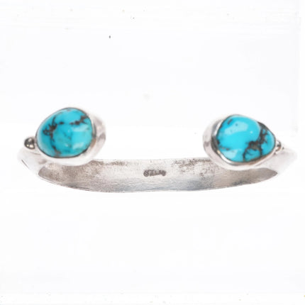 6" Vintage Navajo carinated sterling silver turquoise terminals cuff bracelet