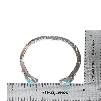 6" Vintage Navajo carinated sterling silver turquoise terminals cuff bracelet