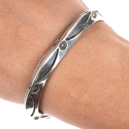 6" Vintage Navajo carinated sterling silver turquoise terminals cuff bracelet