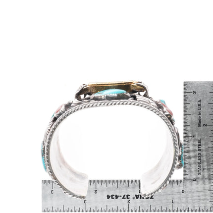 7" Skeet Yellowhair Sr Navajo Huge sterling, turquoise/coral watch cuff bracelet