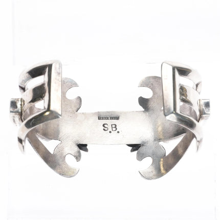 6.25" Lester Ortiz Navajo sterling silver turquoise inlay watch cuff bracelet