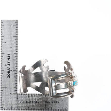 6.25" Lester Ortiz Navajo sterling silver turquoise inlay watch cuff bracelet