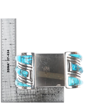 6.75" Vintage Navajo sterling silver spiderweb turquoise watch cuff bracelet