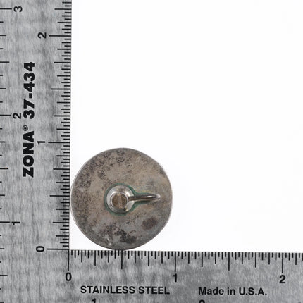 c1950 Zuni Blue Gem Turquoise flush inlay sterling silver screw back earrings - Estate Fresh Austin