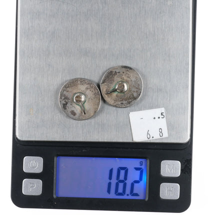 c1950 Zuni Blue Gem Turquoise flush inlay sterling silver screw back earrings - Estate Fresh Austin