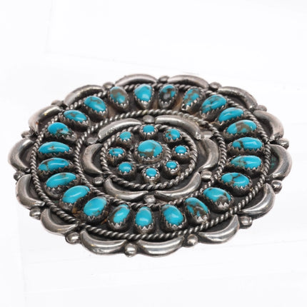 Large c1960 Zuni Sterling silver high grade turquoise cluster pin brooch - Estate Fresh Austin