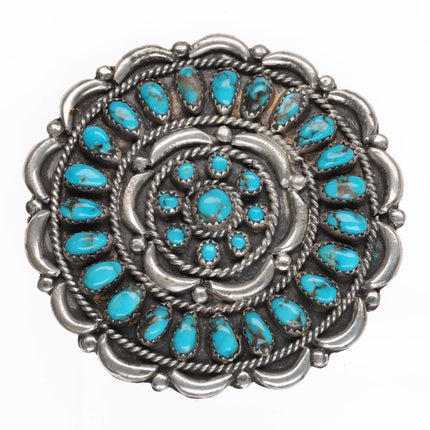 Large c1960 Zuni Sterling silver high grade turquoise cluster pin brooch - Estate Fresh Austin