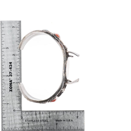 6.25" Gilbert Ortega Navajo sterling silver-turquoise, coral watch cuff bracelet - Estate Fresh Austin