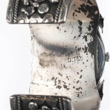 7" Vintage J Tso Navajo sterling silver #8 Turquoise watch cuff bracelet w/Timex - Estate Fresh Austin