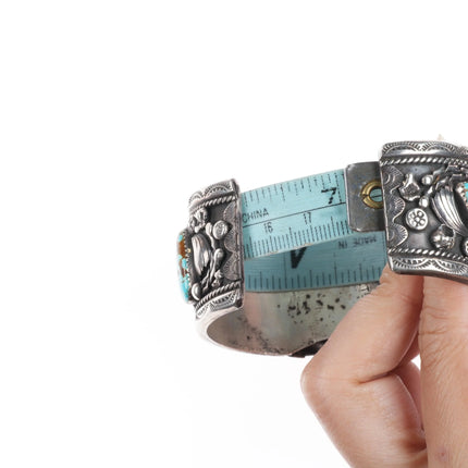 7" Vintage J Tso Navajo sterling silver #8 Turquoise watch cuff bracelet w/Timex - Estate Fresh Austin