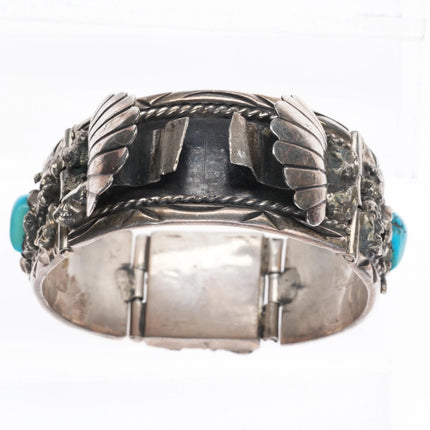 6" Angela Lee Navajo sterling silver, coral, turquoise flexible watch bracelet - Estate Fresh Austin