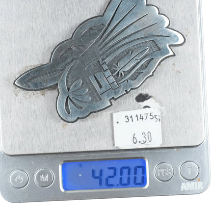 Ramon Dalangyawma Hopi overlay large kachina figure pendant sterling silver