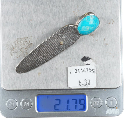 Ira Custer Navajo Tufa Cast sterling silver/14k gold turquoise pendant/pin