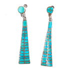 Long c1940's Zuni channel inlay screw back earrings sterling silver/turquoise