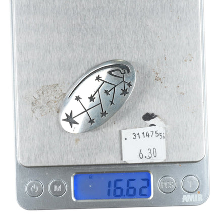 Phillip Honanie Hopi Overlay pendant/pin sterling silver flute player