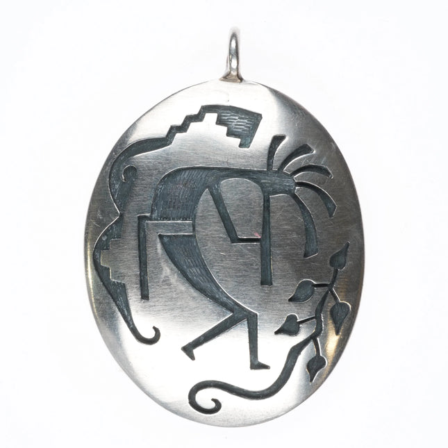 Troy Hoyungwa Hopi Overlay pendant sterling silver Kokopelli flute player