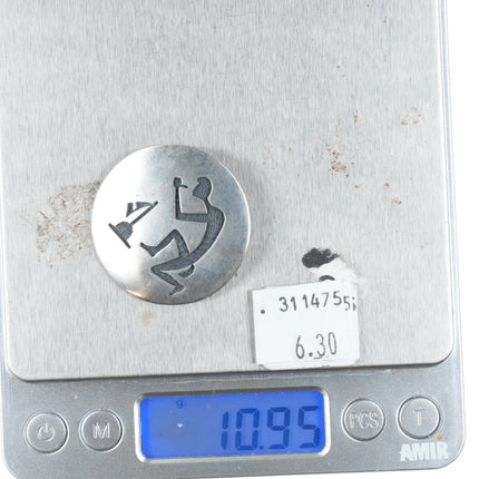 Ramon Albert Jr Dalangyawma Hopi Overlay Kokopelli pendant/pin sterling silver