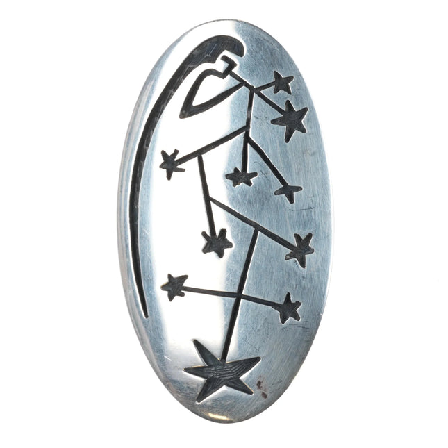 Phillip Honanie Hopi Overlay pendant/pin sterling silver flute player