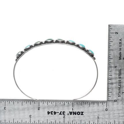 6.5" 1930s Navajo turquoise row cuff bracelet hand stamped sides sterling silver