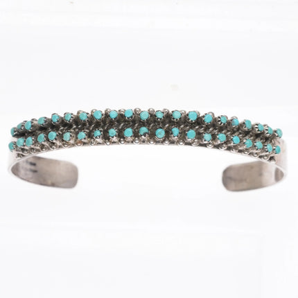6" P Dishta Zuni Snake Eye turquoise double row cuff bracelet sterling silver