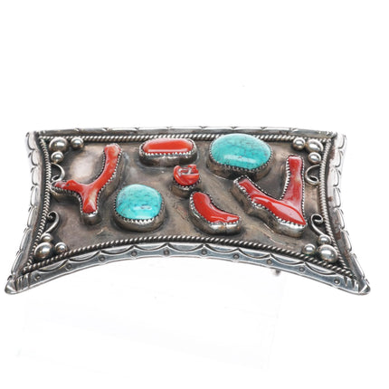 Big 1970's CT Navajo Bien Mur Shop Sterling silver, turquoise, Coral belt buckle