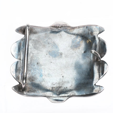 40's-50's Zuni cast sterling silver Morenci turquoise cluster belt buckle