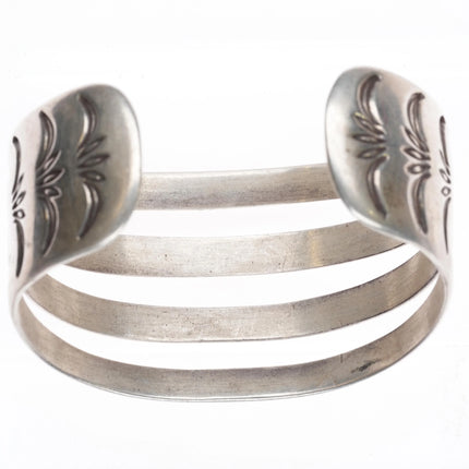 6.9" Vintage Navajo 4 shank ribbed hand stamped sterling silver cuff bracelet - Estate Fresh Austin