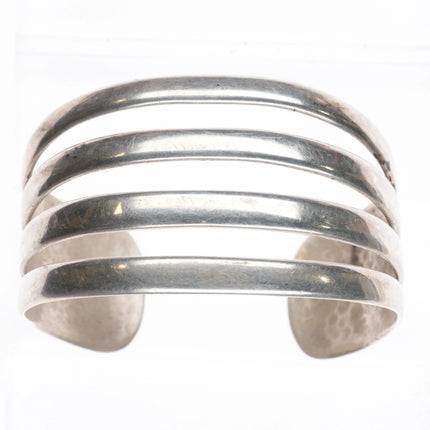 6.9" Vintage Navajo 4 shank ribbed hand stamped sterling silver cuff bracelet - Estate Fresh Austin