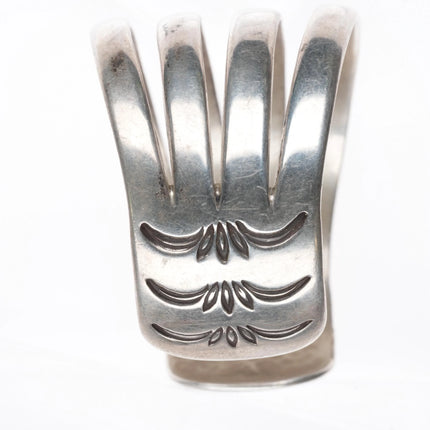 6.9" Vintage Navajo 4 shank ribbed hand stamped sterling silver cuff bracelet - Estate Fresh Austin
