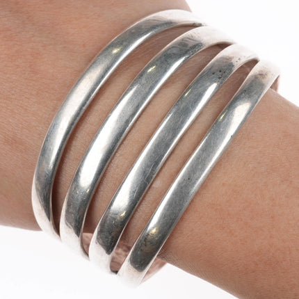 6.9" Vintage Navajo 4 shank ribbed hand stamped sterling silver cuff bracelet - Estate Fresh Austin