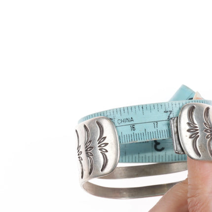 6.9" Vintage Navajo 4 shank ribbed hand stamped sterling silver cuff bracelet - Estate Fresh Austin
