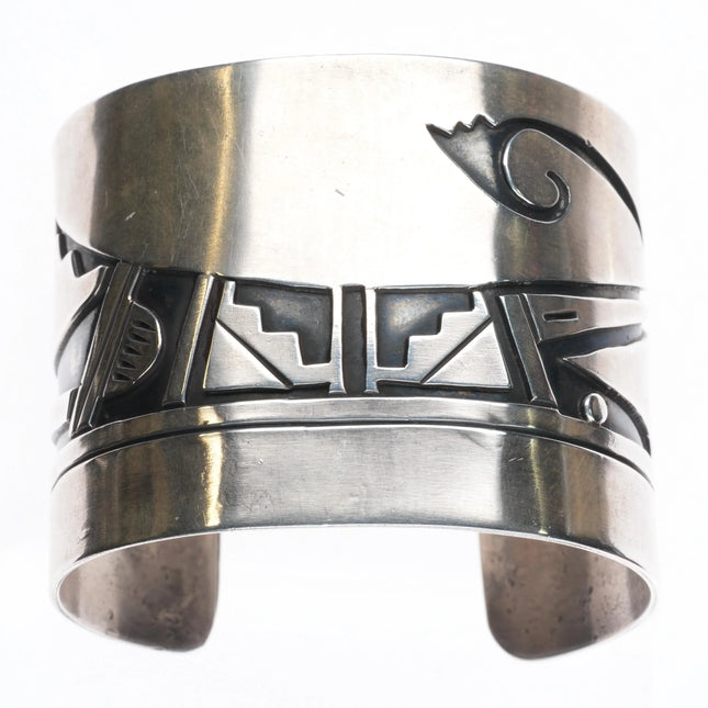 7" Vintage Navajo Overlay wide band sterling silver cuff bracelet - Estate Fresh Austin