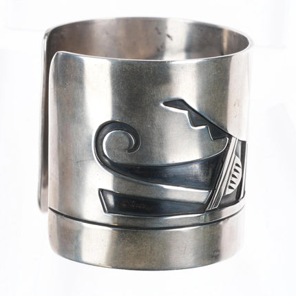 7" Vintage Navajo Overlay wide band sterling silver cuff bracelet - Estate Fresh Austin