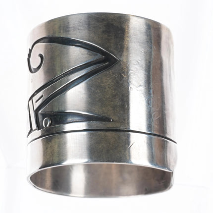 7" Vintage Navajo Overlay wide band sterling silver cuff bracelet - Estate Fresh Austin