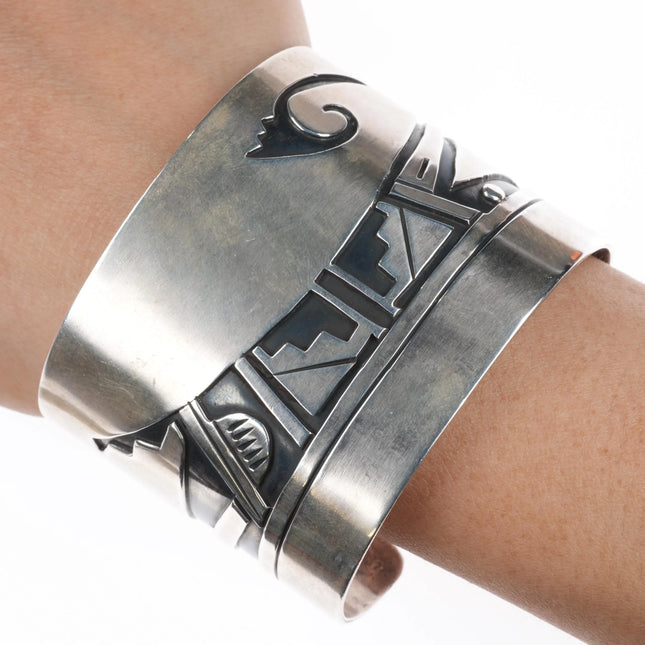 7" Vintage Navajo Overlay wide band sterling silver cuff bracelet - Estate Fresh Austin