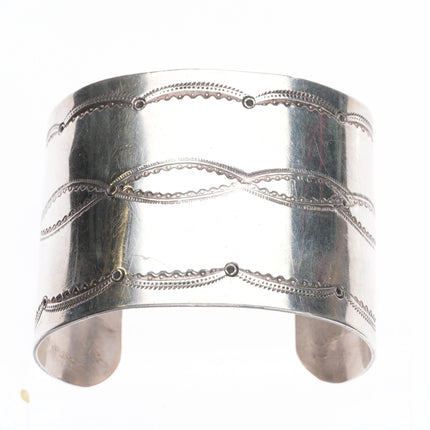 6.75" Vintage Navajo Hand stamped sterling silver wide band cuff bracelet - Estate Fresh Austin