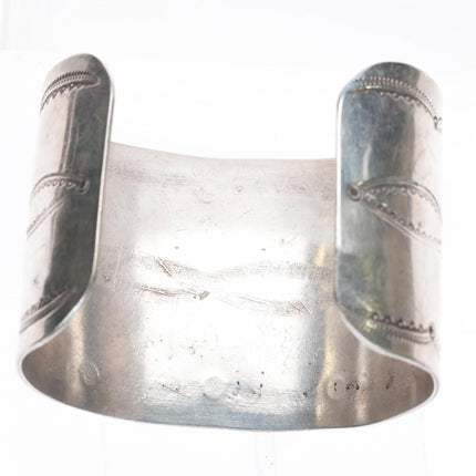 6.75" Vintage Navajo Hand stamped sterling silver wide band cuff bracelet - Estate Fresh Austin